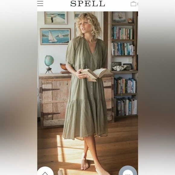 NWT Spell And The Gypsy Honey Smock Dress in Olive Sz. Small, Sundown Drop 2021 - Picture 3 of 5